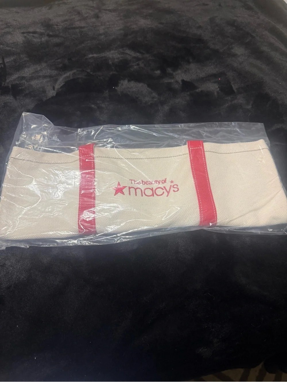 Macy's White and Red Canvas Tote
